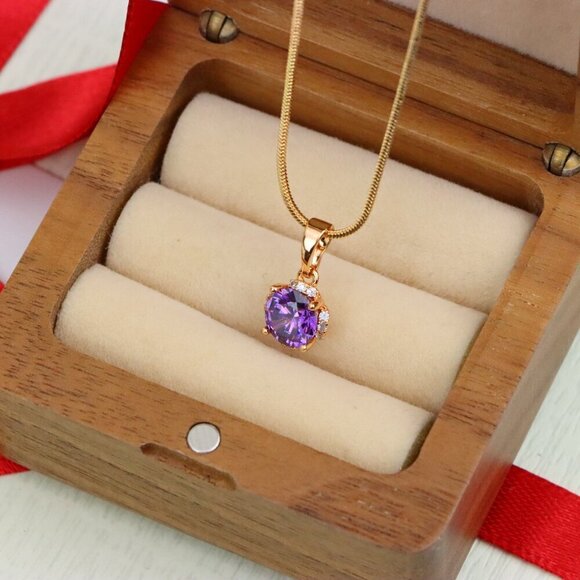 "Round Purple Gem Pendant in Rose Gold, XPPT1323 - Picture 8 of 12
